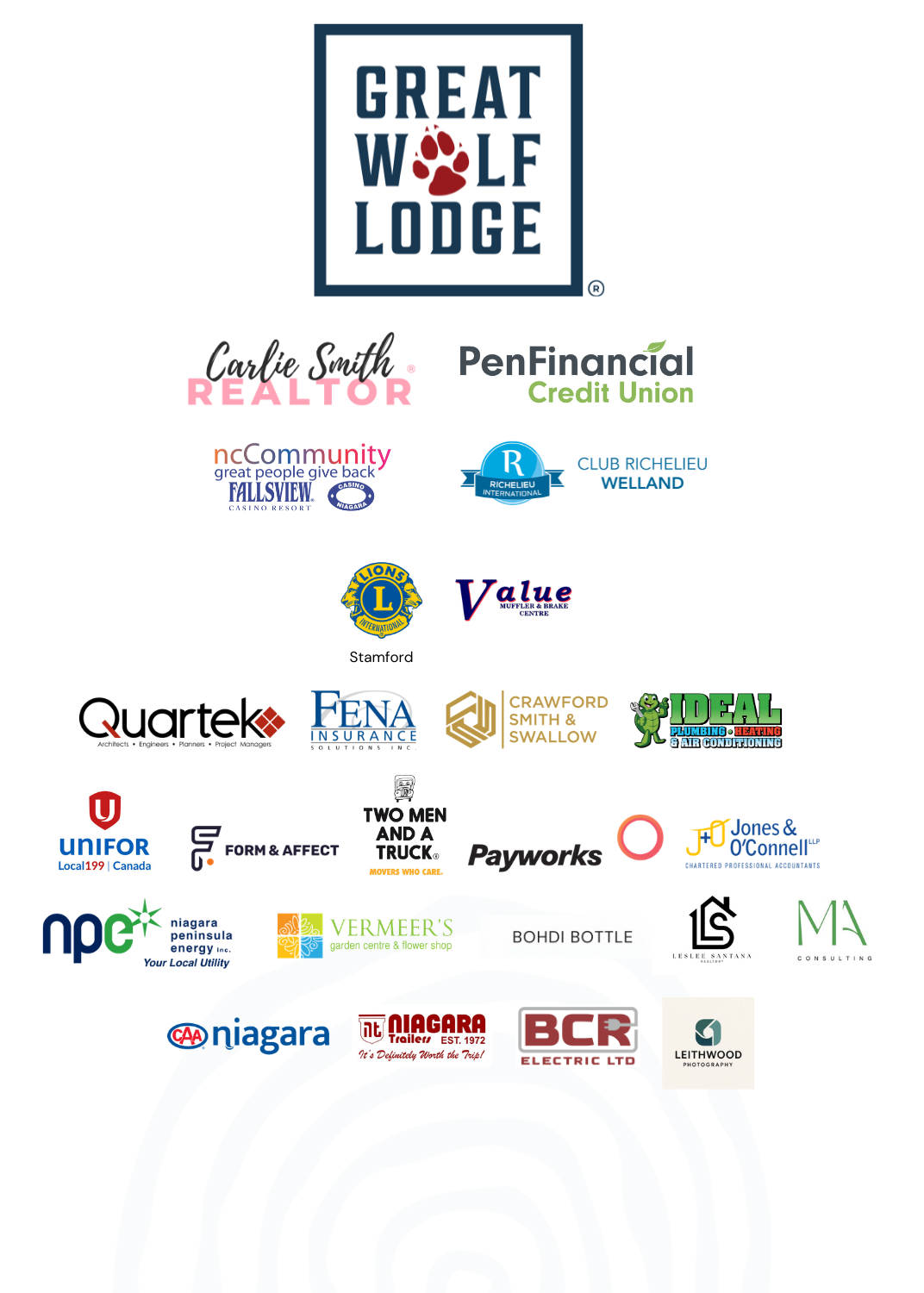 Logos of 2026 event sponsors, featuring Great Wolf Lodge as Title Sponsor.