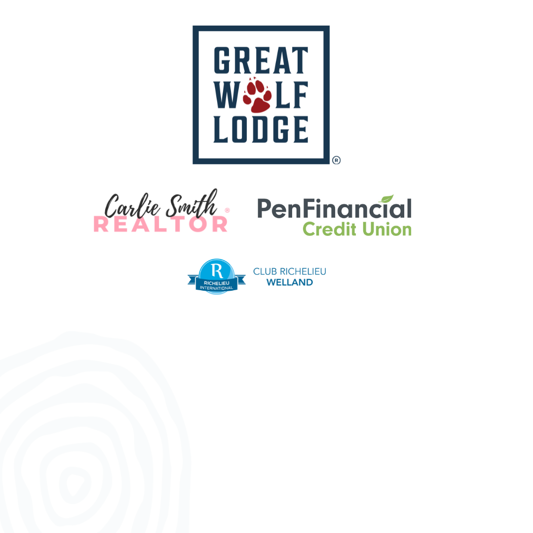 Event sponsor logos, including Great Wolf Lodge, Carlie Smith Realtor, Pen Financial and Club Richelieu.